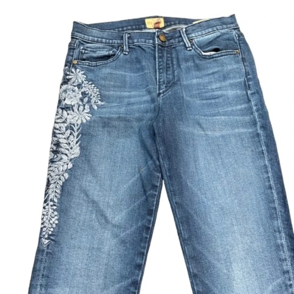 Driftwood Jackie Skinny Jeans Floral Embroidered Blue Cotton Blend Size 27‎